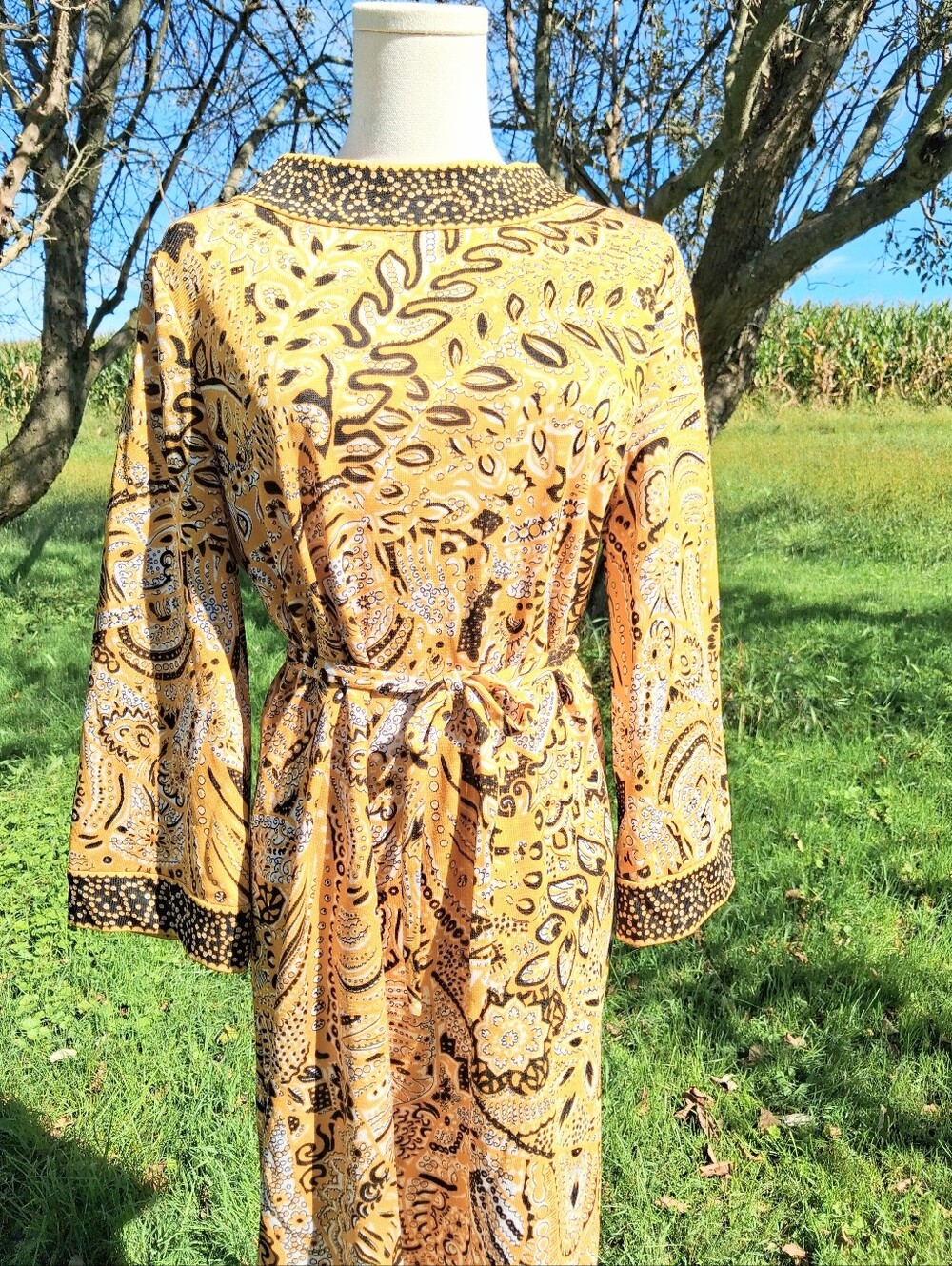 60s Vintage Rare Goldworm Retro Bohemian Print Italian Midi Dress Modern Large